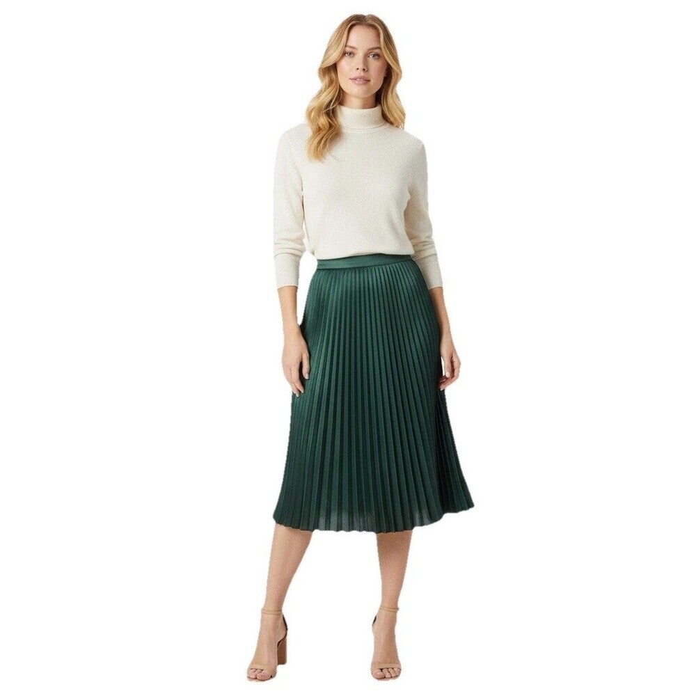 Banana Republic Satin Pleated Midi Skirt Hunter Green Petite 4P New